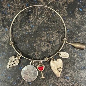 Silver Charm Bracelet with Heart and Wine Glass Accents
